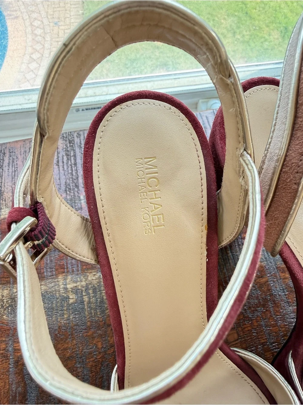 Michael Kors Burgundy and Blush suede Strappy Platform Sandals